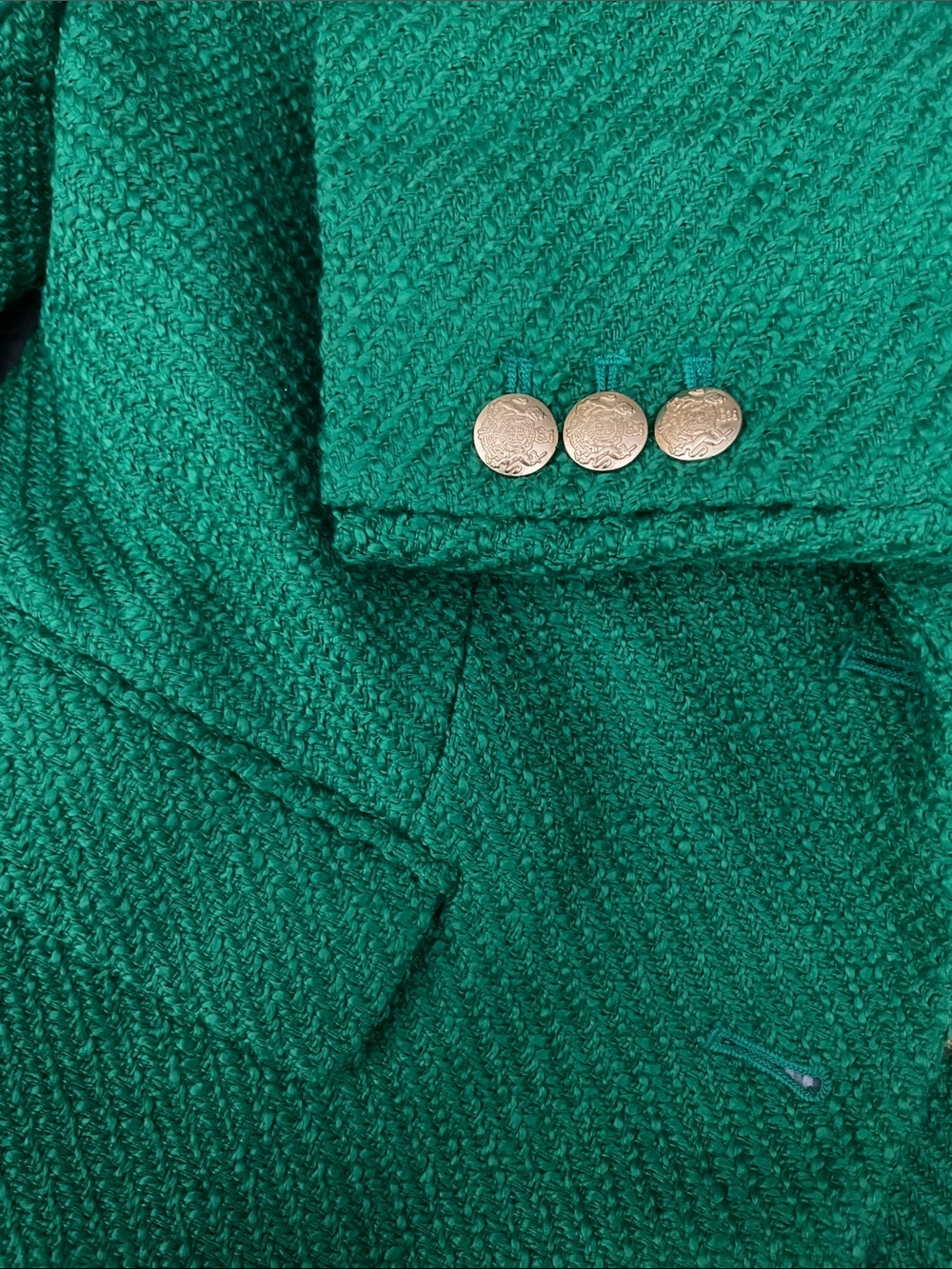 J. Crew Emerald Green Tweed Schoolboy Blazer with Gold Buttons - Picture 3 of 5